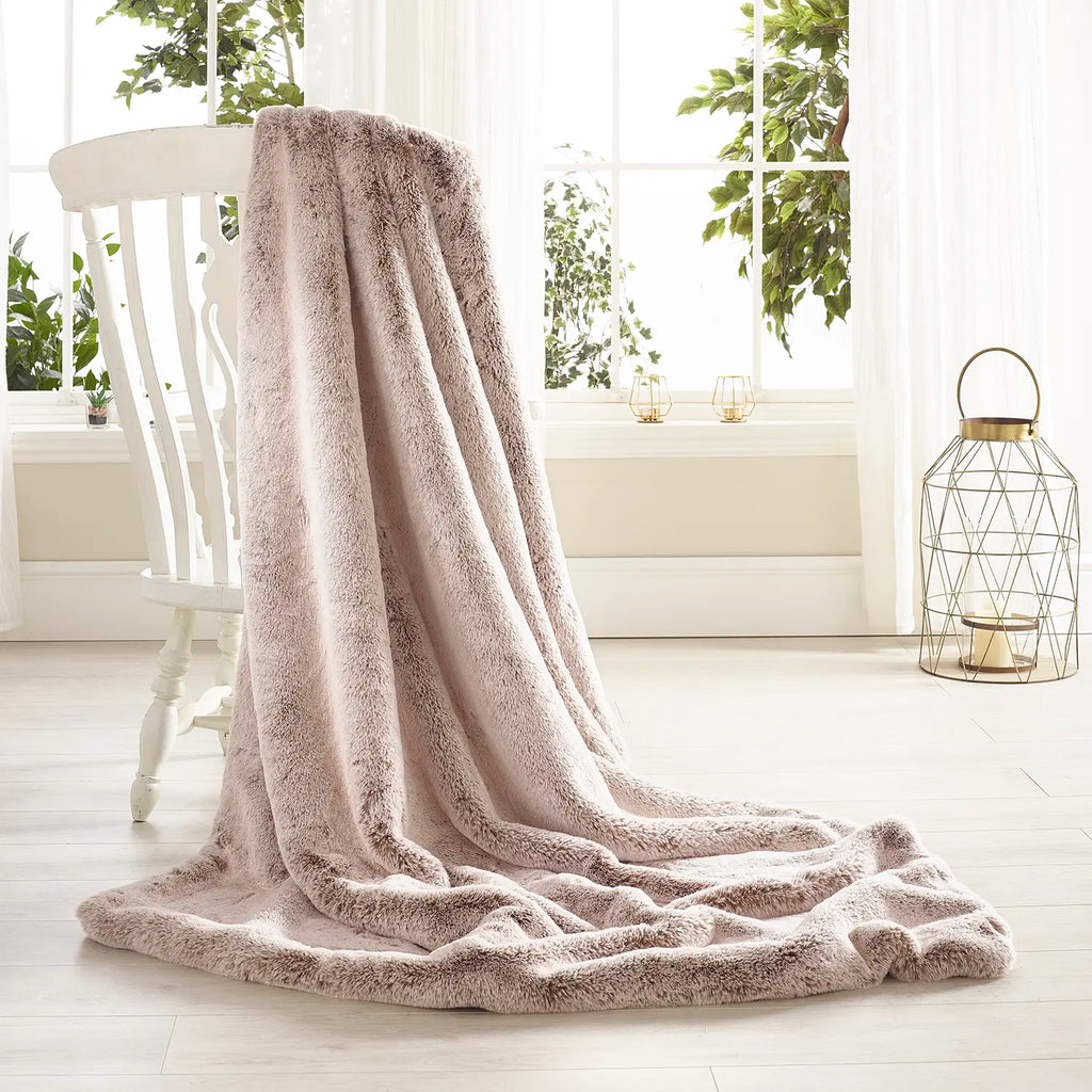 Frosted Light Brown Faux Fur Throw