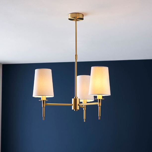 Satin Brass 3 Light Multi Arm Pendant with Tapered Shades