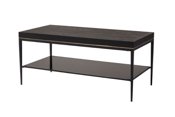 Black Wood Top Coffee Table with Brass Lining