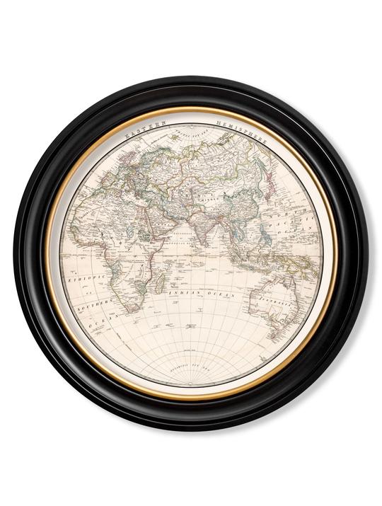 World Map hemispheres in Round Frames