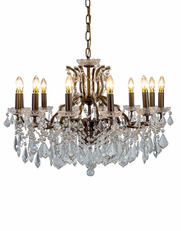 Large 12 Branch Bronze Shallow Glass Chandelier