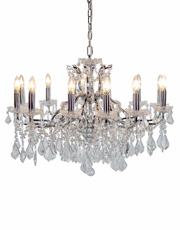 Large 12 Branch Chrome Shallow Glass Chandelier