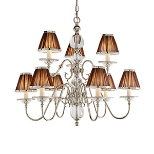 Nickel 9 Light Chandelier with Different Coloured Shades
