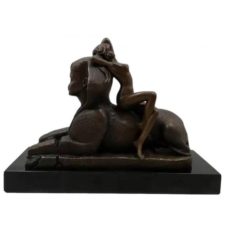 Bronze sculpture - Nude Lady on Egyptian Sphinx