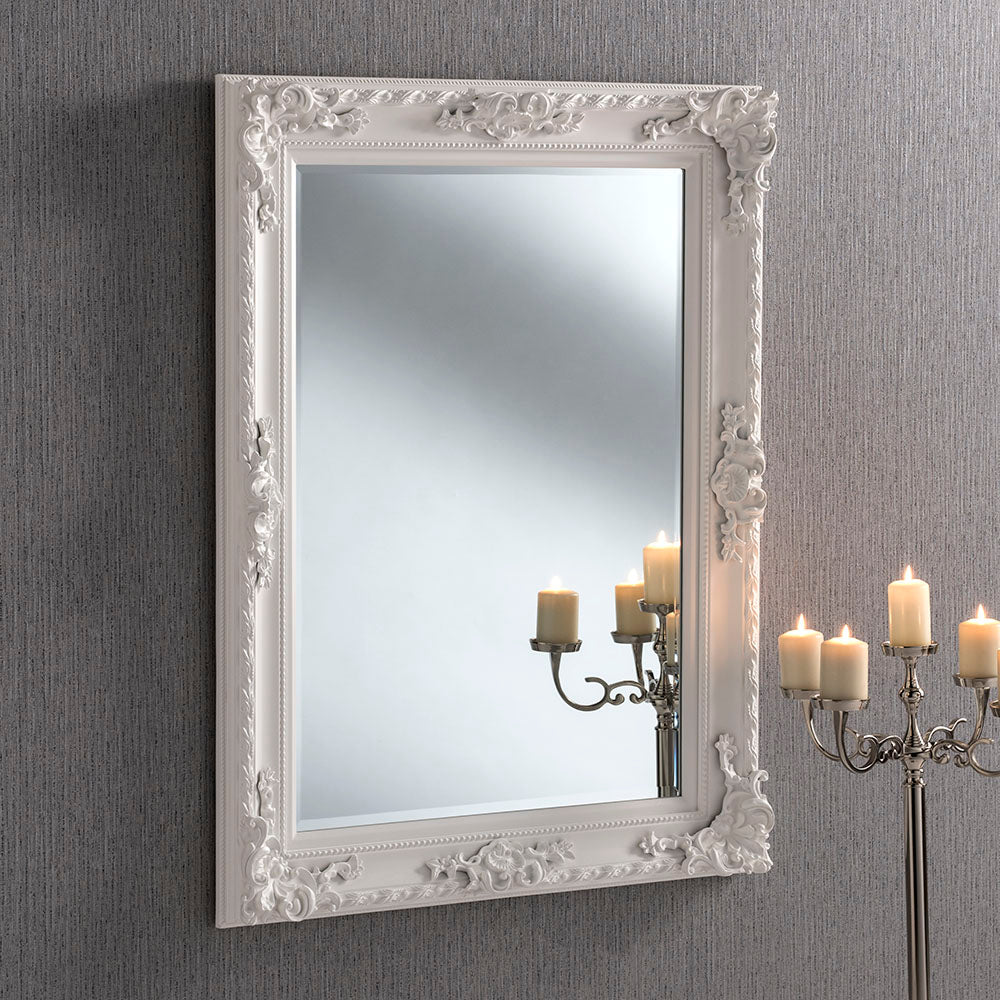 Engraved White Frame Mirror