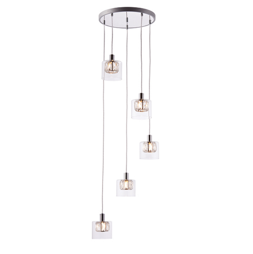 Multi Crystal Shade 5 Light Ceiling Lamp