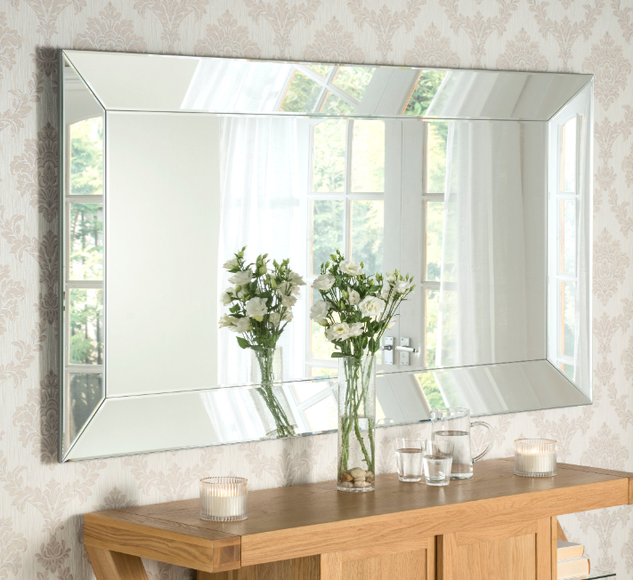 Angled Sided Bevelled Silver Wall Mirror