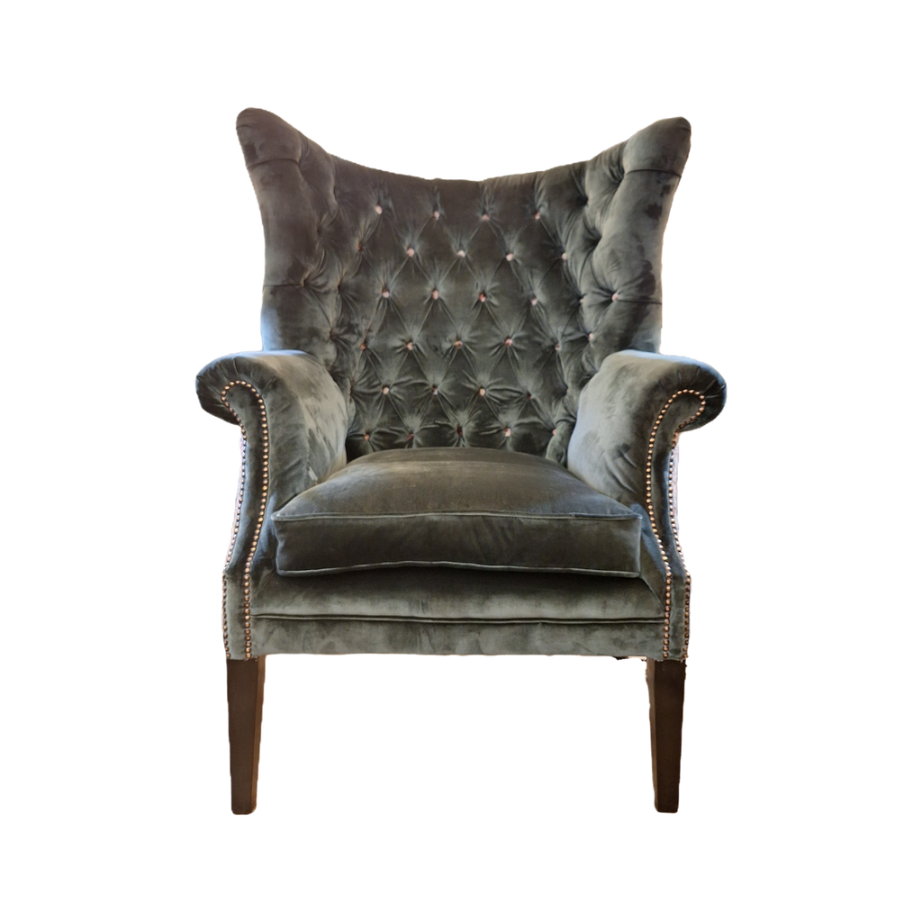 Dark Green Velvet Armchair with Vibrant Accent