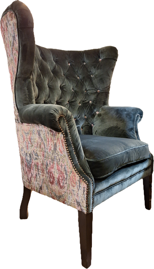 Dark Green Velvet Armchair with Vibrant Accent