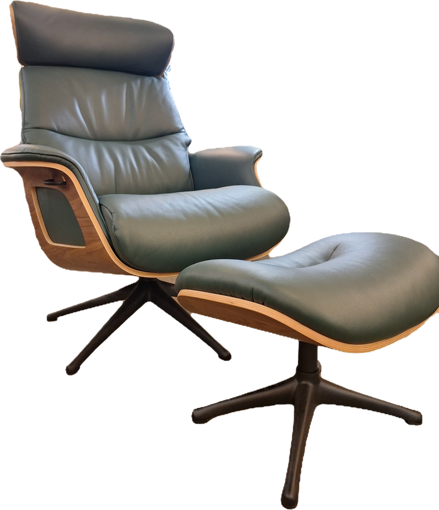Forest Green Recliner Armchair and Stool