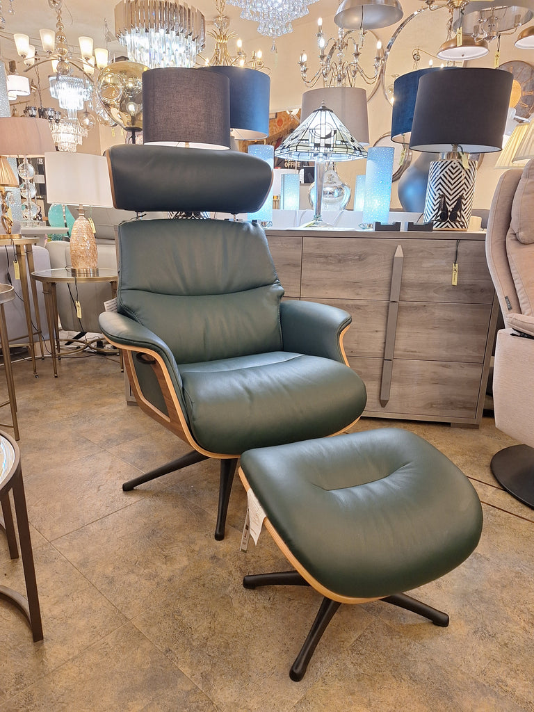 Forest Green Recliner Armchair and Stool