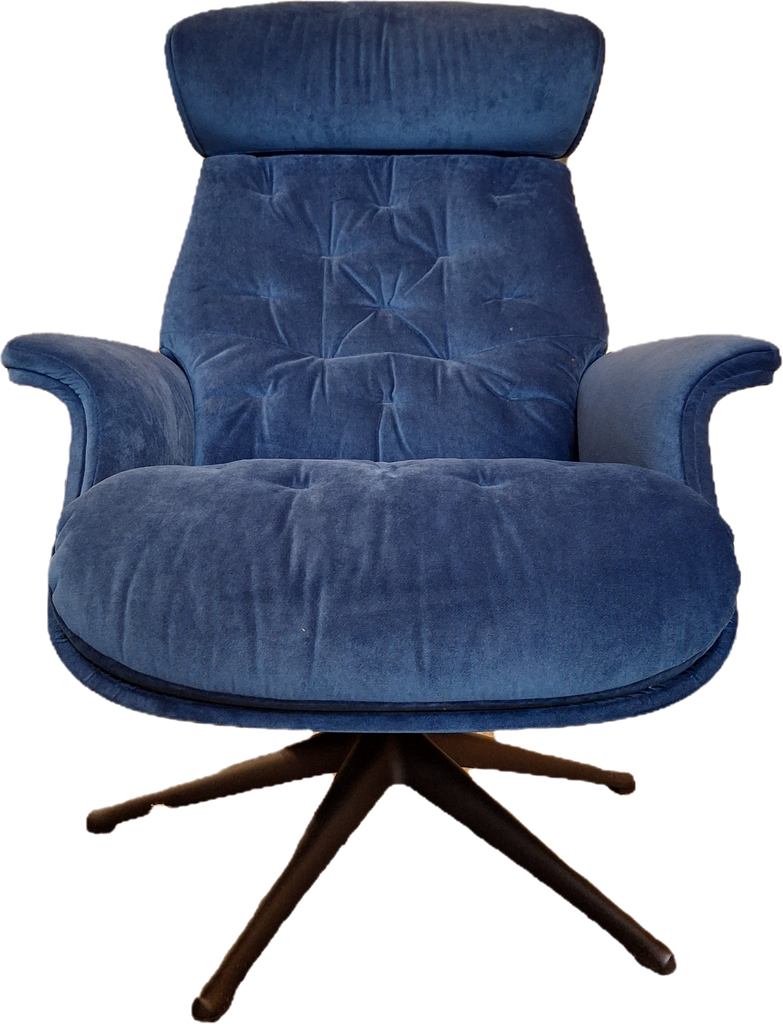 Blue Velvet Recliner Armchair & Stool