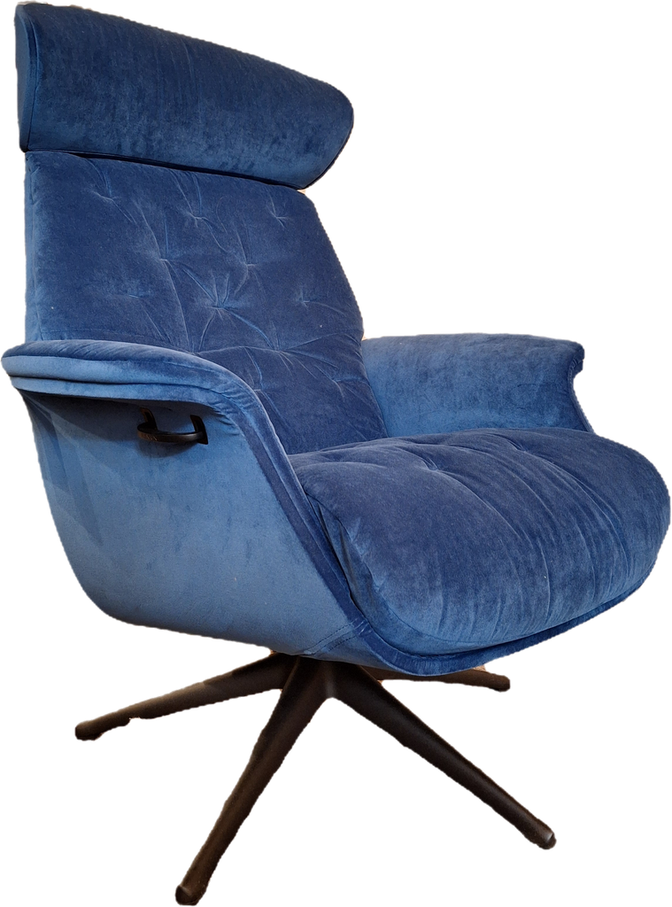 Blue Velvet Recliner Armchair & Stool