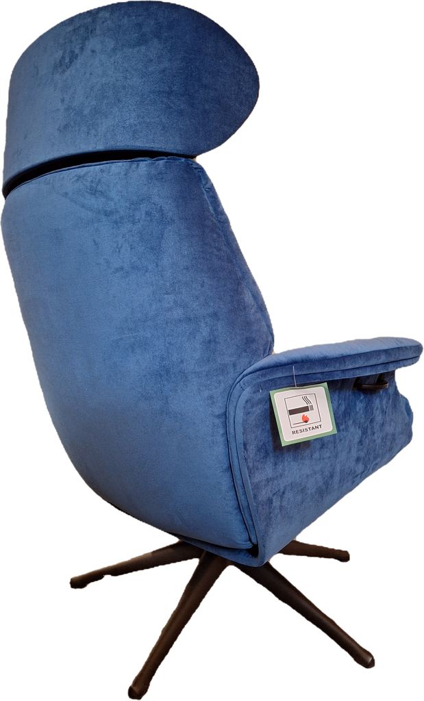 Blue Velvet Recliner Armchair & Stool