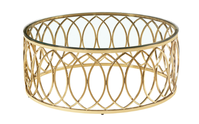 Hallow Gold Metal and Glass Coffee Table