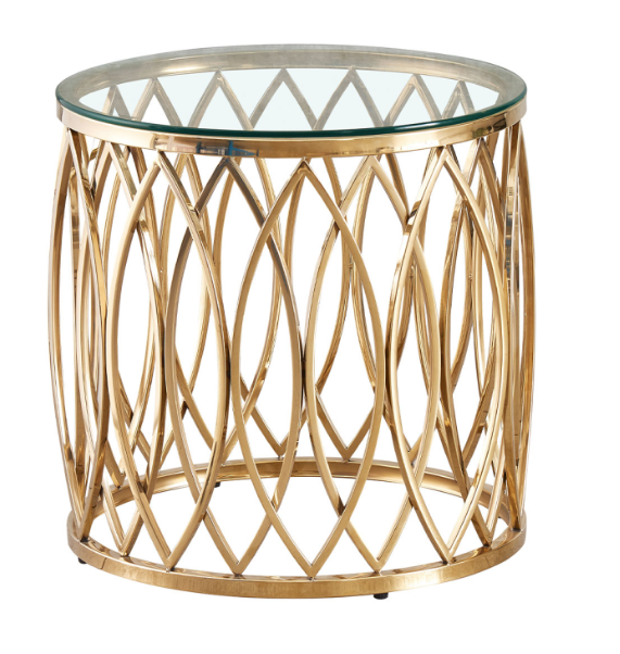 Hallow Gold Metal and Glass Side Table