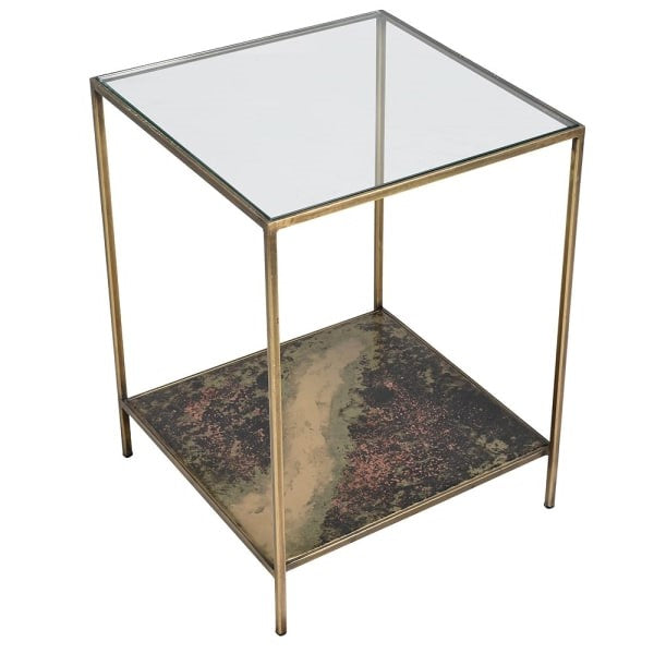 Oxidized Effect Iron Side Table with Glass Top