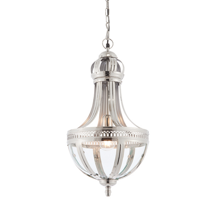 Solid Brass Nickel Plated Clear Glass Ceiling Lamp