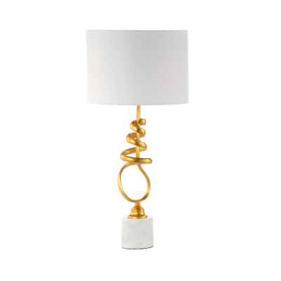 Gold Leaf Metal and Marble Table Lamp