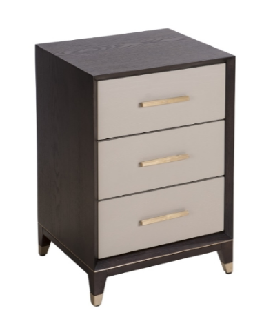 3 Drawer Ceramic Grey and Chocolate Bedside Table Grays Of Worcester