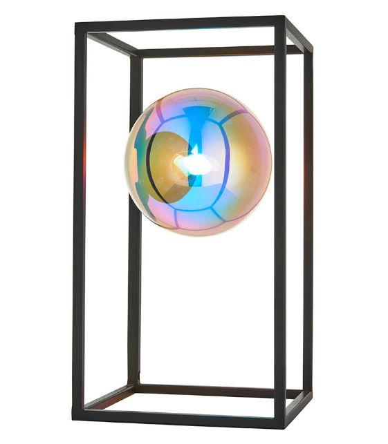 Matt Black Open Frame Table Lamp with Iridescent Glass