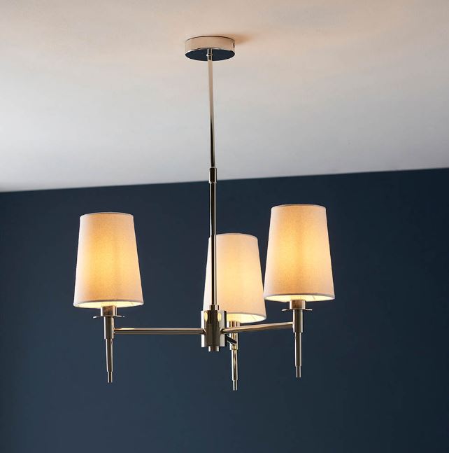 Bright Nickel 3 Light Multi Arm Pendant with Tapered Shades