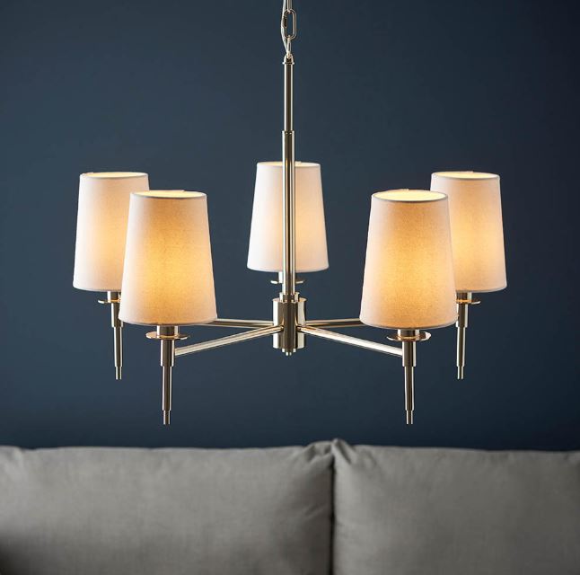 Bright Nickel 5 Light Multi Arm Pendant with Tapered Shades