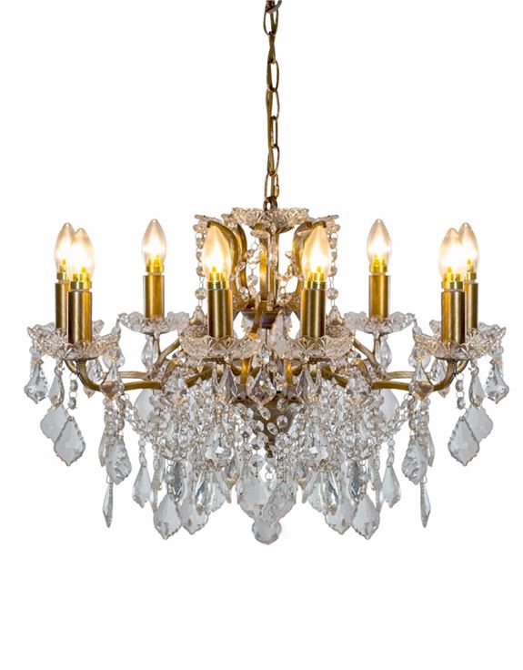 Brushed Gold 8 Branch Shallow Glass Chandelier