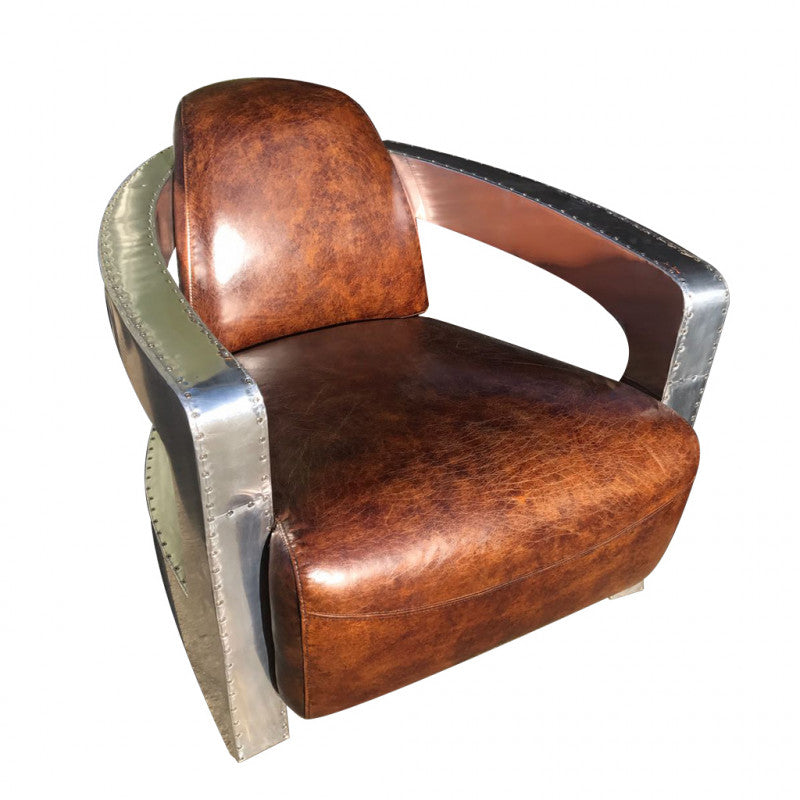 Brown Leather & Aluminium Aviator Arm Chair