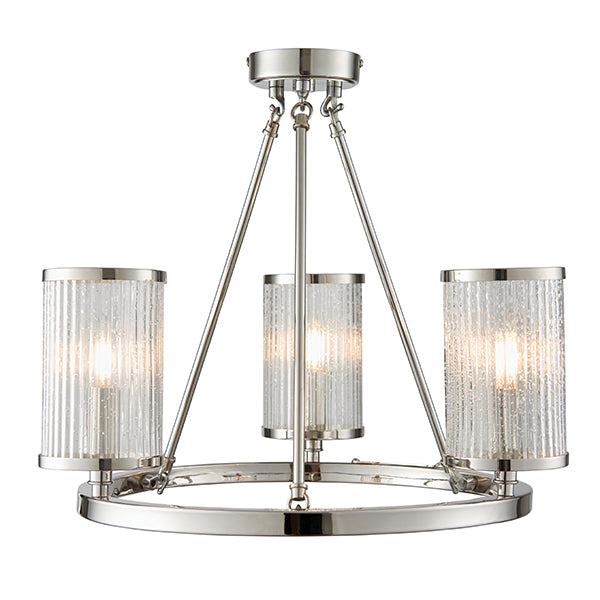 Nickel Plate 3 Cylinder Ribbed Glass Lights