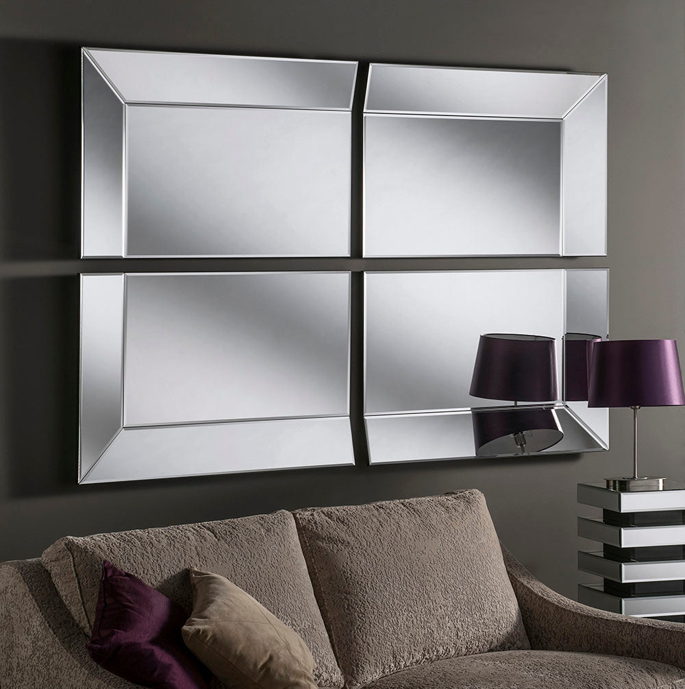 Wide 4 Panel Silver Wall Mirror