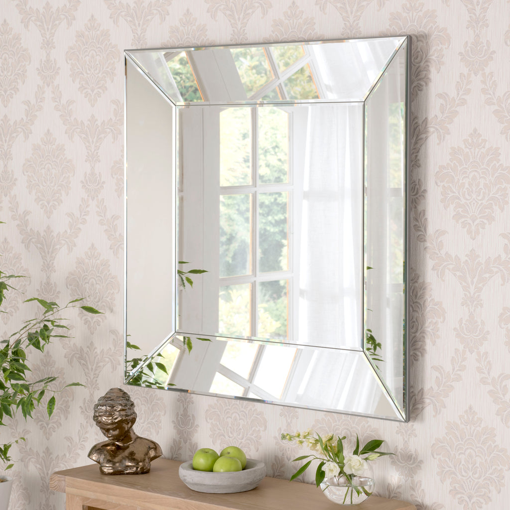 Angled Sided Bevelled Silver Wall Mirror