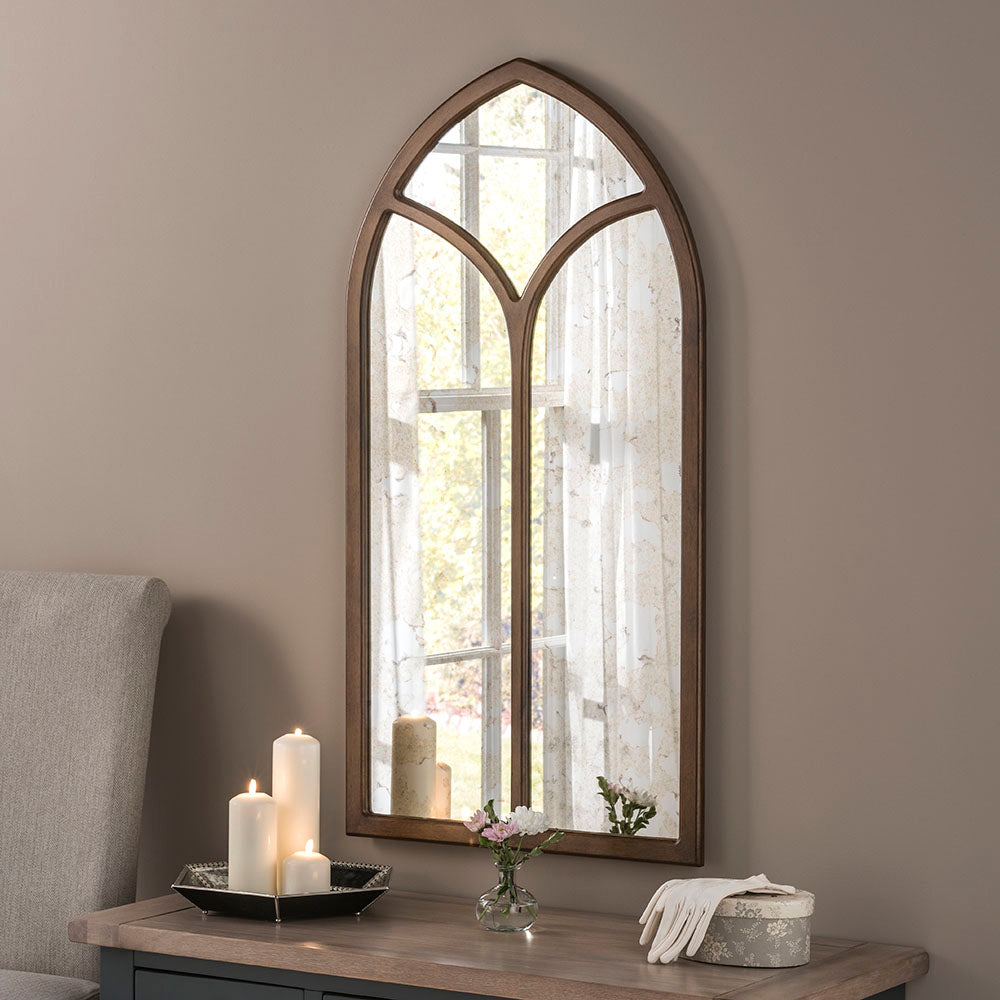 Arch Antique Finish with Bronze Frame Wall Mirror