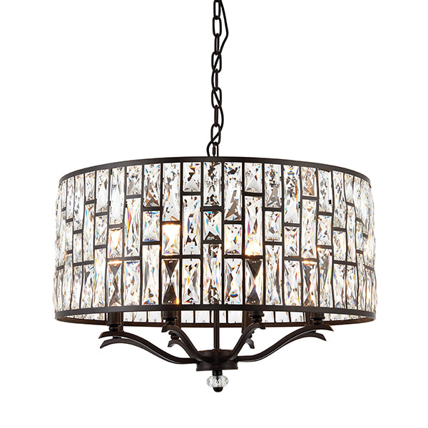 Dark Bronze 8 Light Ceiling Lamp with Crystal Pattern