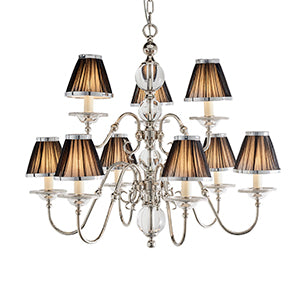 Nickel 9 Light Chandelier with Different Coloured Shades