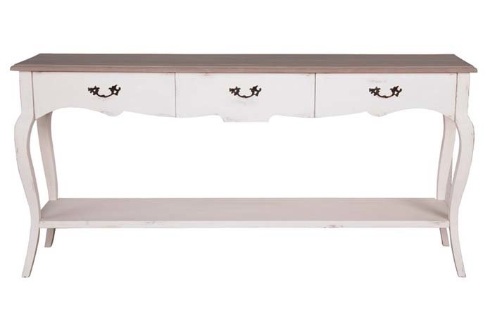 Sofia Oak Finish White Painted 3 Drawer Console Table