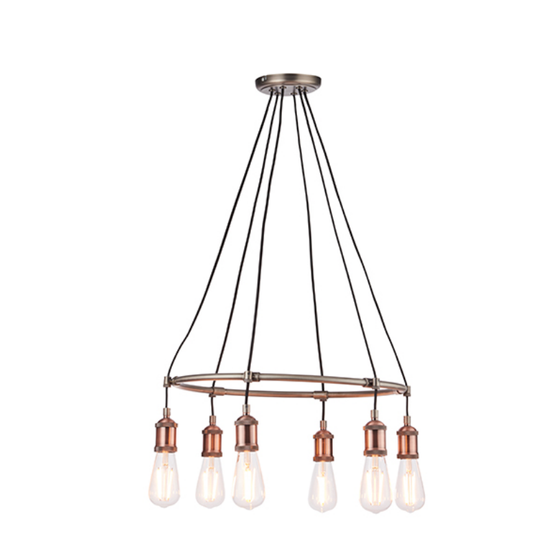 Round Copper Plated 6 Light Ceiling Lamp